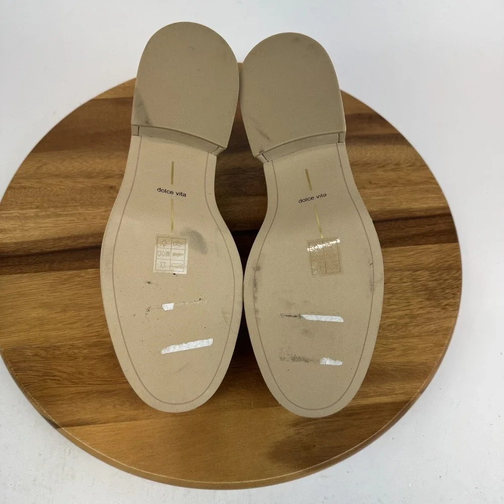 New Womens Dolce Vita Yonder Beige Leather‎ Platform Heeled Loafers Size 9.5 M